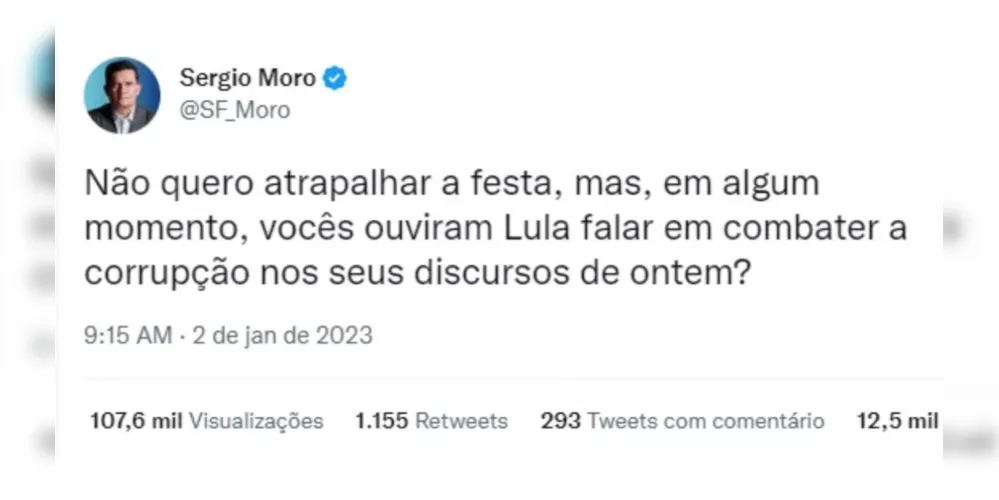 Publicação de Sergio Moro na manhã desta segunda-feira (2)