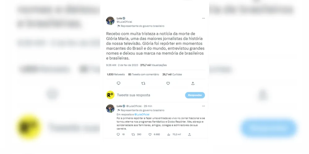 Pronunciamento de Lula sobre a morte de Glória Maria