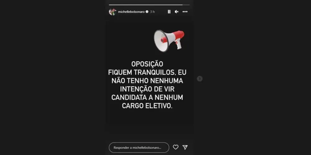 Imagem ilustrativa da imagem Michelle Bolsonaro diz que não será candidata em 2026; veja postagem