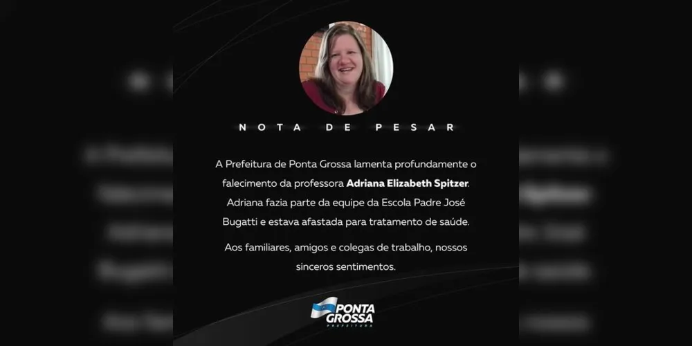 Prefeitura de Ponta Grossa lamentou o falecimento da professora