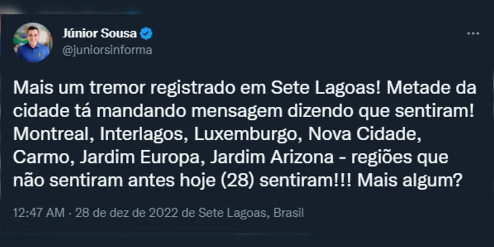 Imagem ilustrativa da imagem Sete Lagoas em Minas Gerais tem novo tremor de terra