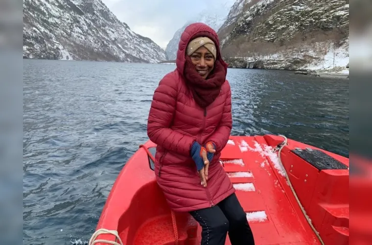 Glória Maria durante reportagem do programa 'Globo Repórter' na Noruega