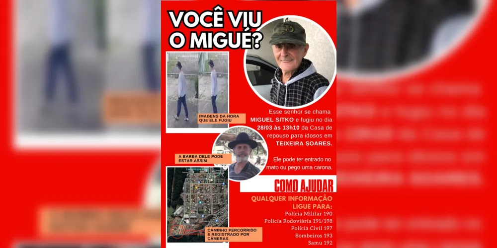 Imagem ilustrativa da imagem Idoso desaparecido em Teixeira Soares pode estar em PG
