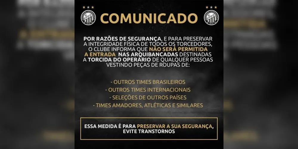 Proibição abrange camisas e peças de roupa de outros clubes brasileiros, clubes internacionais, seleções de outros países, times amadores, atléticas e similares
