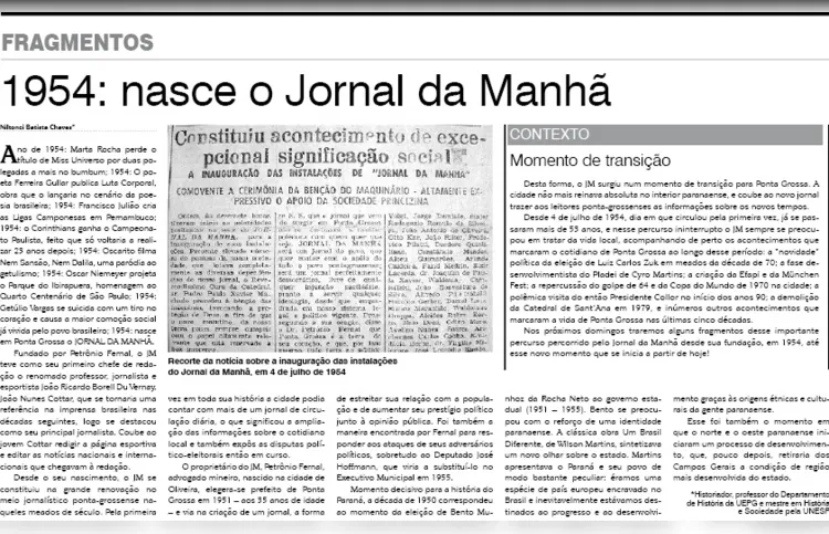 Recorte da primeira coluna Fragmentos publicada no Jornal da Manhã em 02 de setembro de 2007.