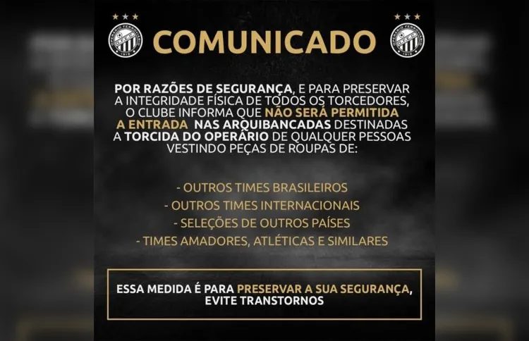 Proibição abrange camisas e peças de roupa de outros clubes brasileiros, clubes internacionais, seleções de outros países, times amadores, atléticas e similares