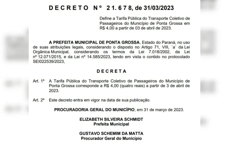 Decreto nº 21.678 foi publicado no Diário Oficial de Ponta Grossa da última sexta-feira (31)