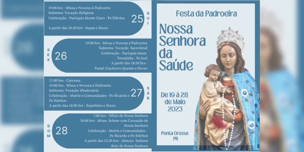 Imagem ilustrativa da imagem Paróquia Nossa Senhora da Saúde realiza 'Festa da Padroeira' em PG