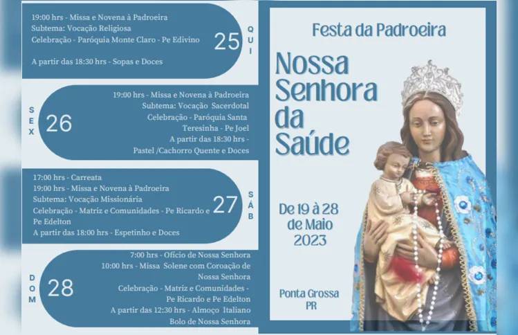 Imagem ilustrativa da imagem Paróquia Nossa Senhora da Saúde realiza 'Festa da Padroeira' em PG