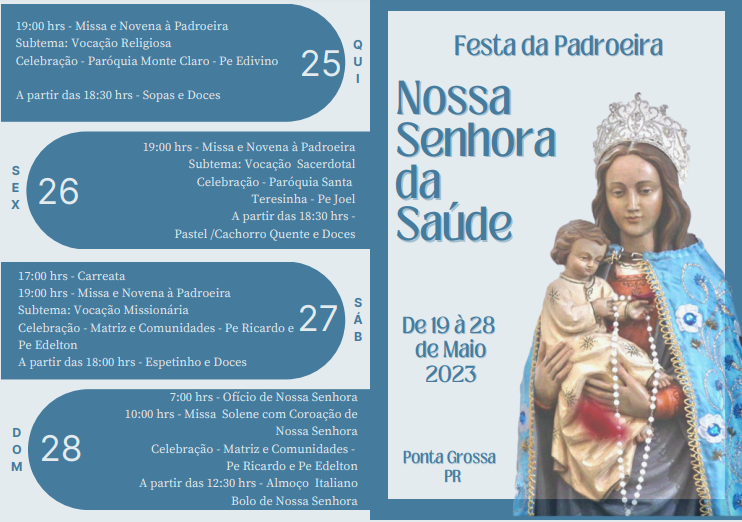 Imagem ilustrativa da imagem Paróquia Nossa Senhora da Saúde realiza 'Festa da Padroeira' em PG