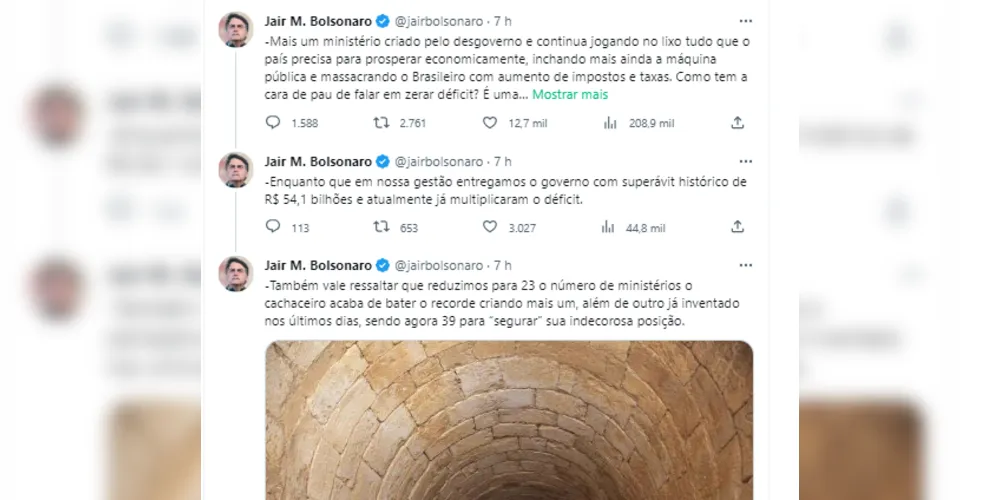 Bolsonaro fez as declarações na rede social 'X'