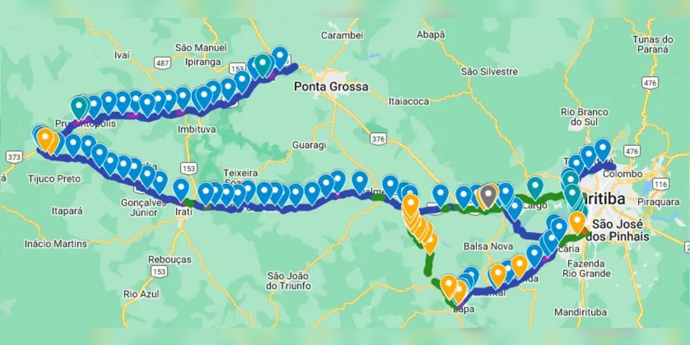 Mapa mostra todos os trechos contemplados no 'Lote 1' dos pedágios