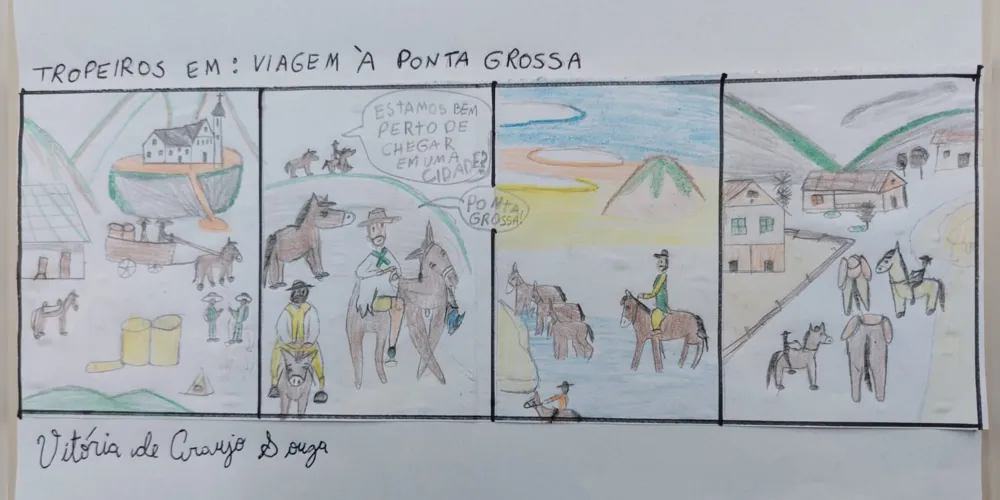 Aluna Vitória de Araujo Souza produz tirinha sobre a história de Ponta Grossa