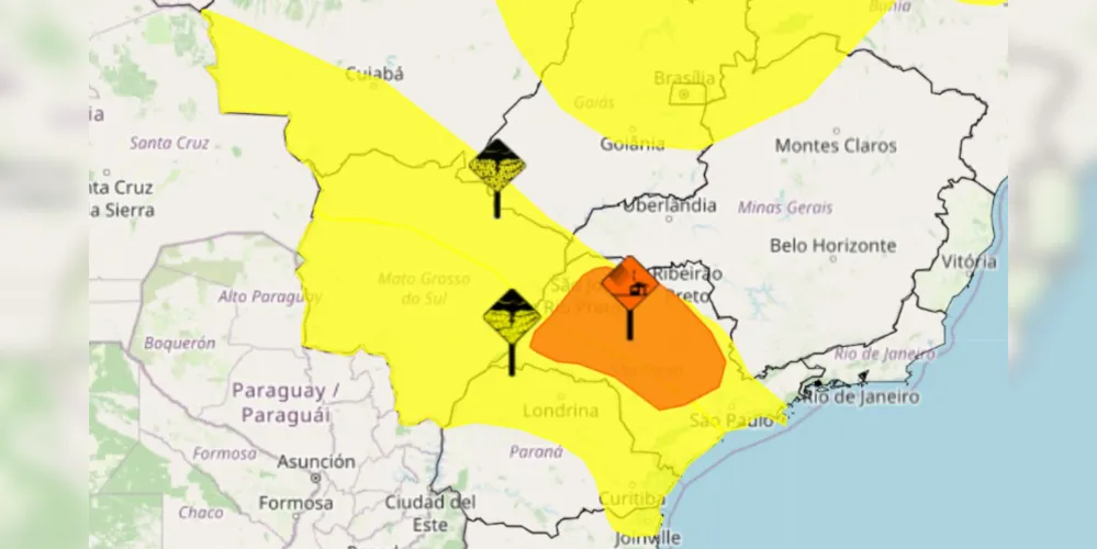 Ponta Grossa, Telêmaco Borba e Curitiba estão na lista de cidades em alerta