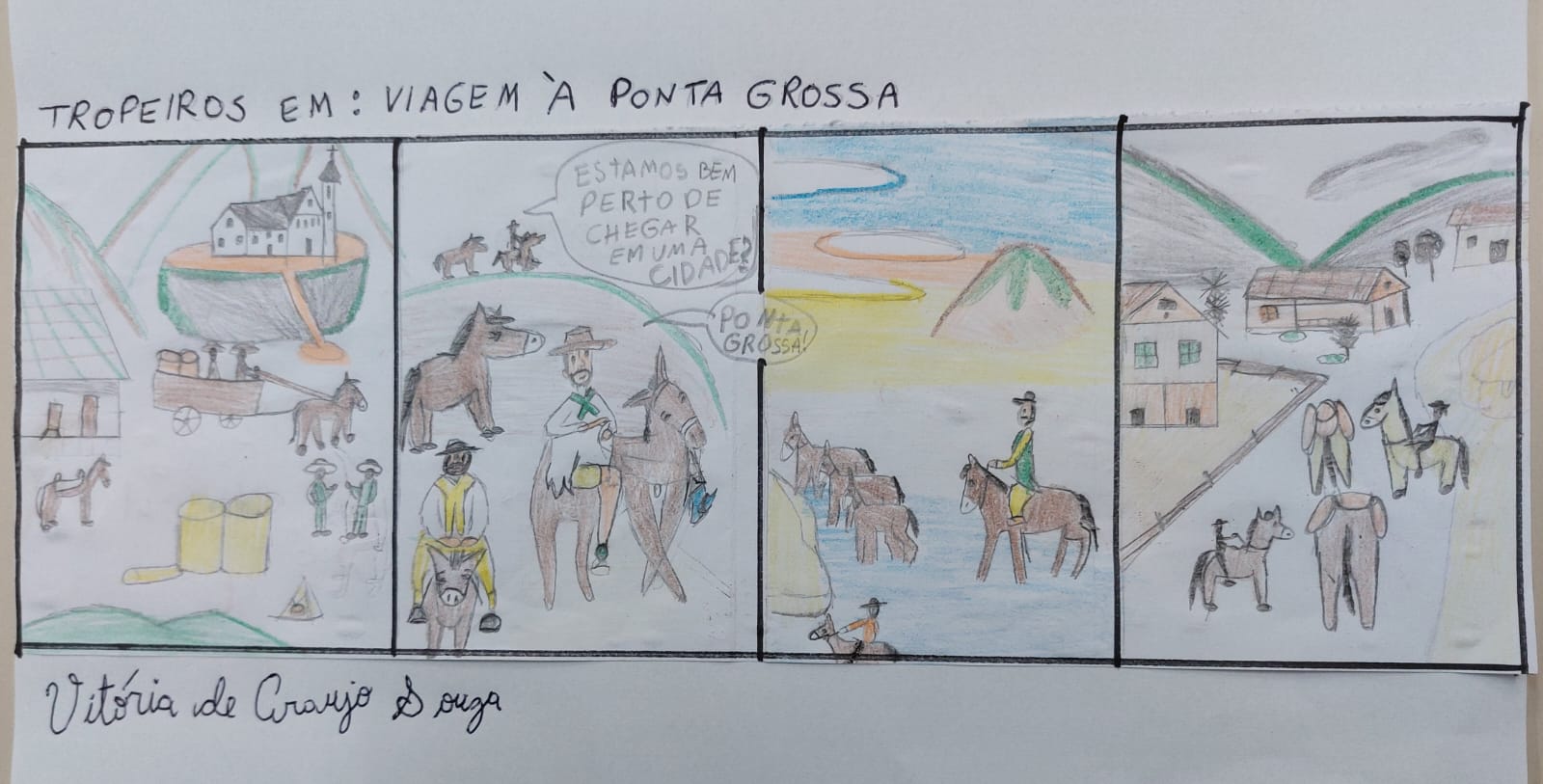 Aluna Vitória de Araujo Souza produz tirinha sobre a história de Ponta Grossa