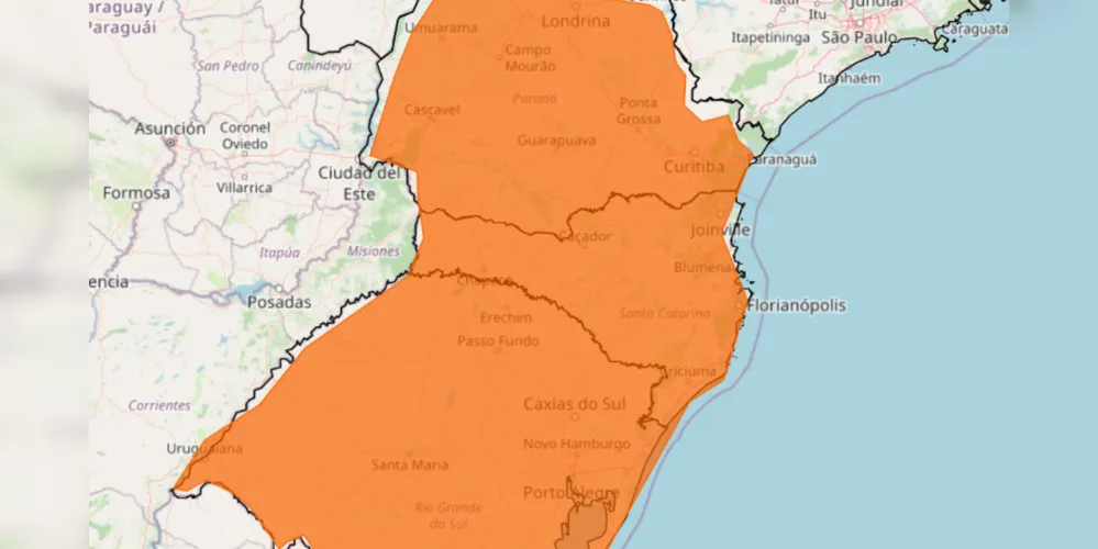 Alerta é válido para toda a região Sul do Brasil