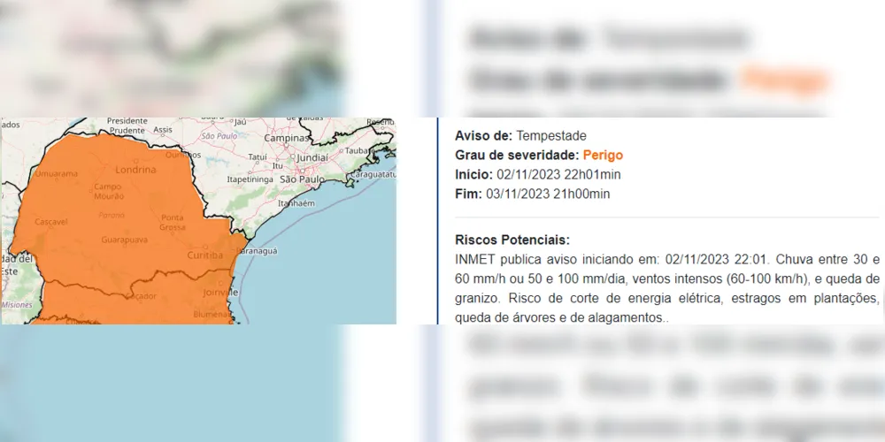 Alerta laranja vale para todo o Estado do Paraná