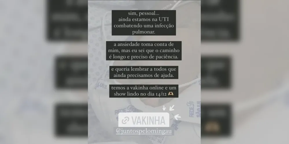 Ela voltou a citar a vaquinha virtual para ajudar o músico.