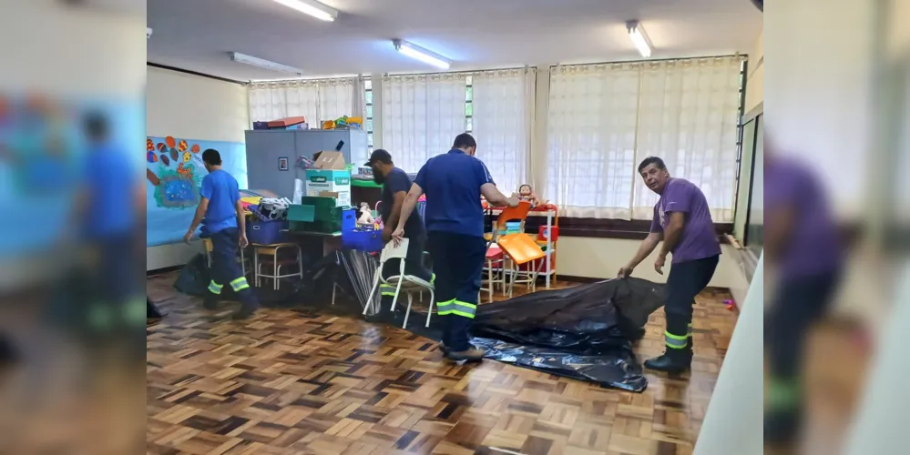 Equipes trabalham na recuperação das escolas