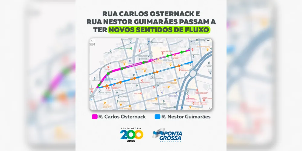 Prefeitura alerta para mudanças no sentido de fluxo das ruas Carlos Osternack e Nestor Guimarães