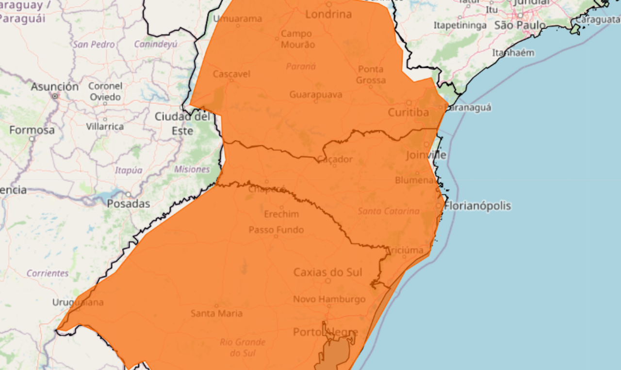 Alerta é válido para toda a região Sul do Brasil