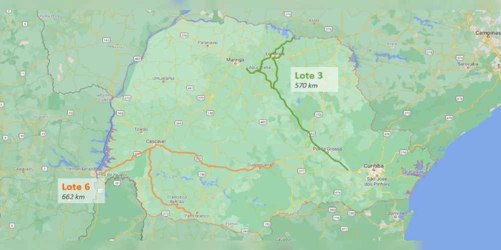 Confira o mapa com as rodovias que integram os Lotes 3 e 6