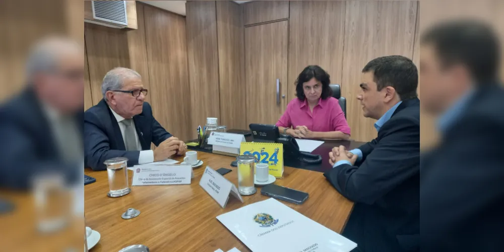 Deputado federal Aliel Machado (direita) se reuniu com a ministra da Saúde (centro)