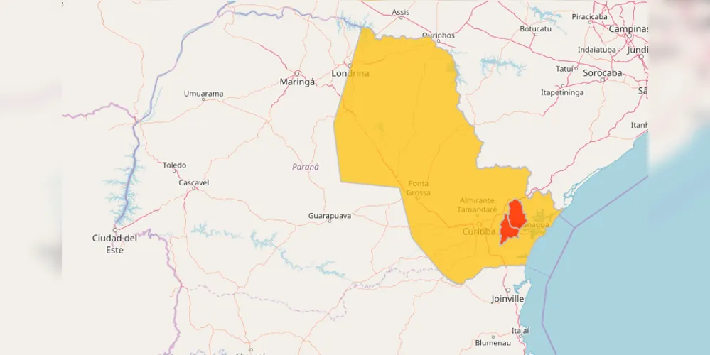 Alertas da Defesa Civil para regiões do estado do Paraná neste sábado (3).