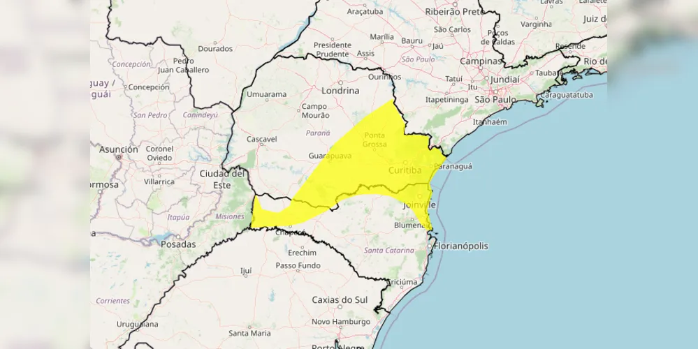 Instituto Nacional de Meteorologia (Inmet) emitiu um alerta amarelo para a região leste do Paraná.