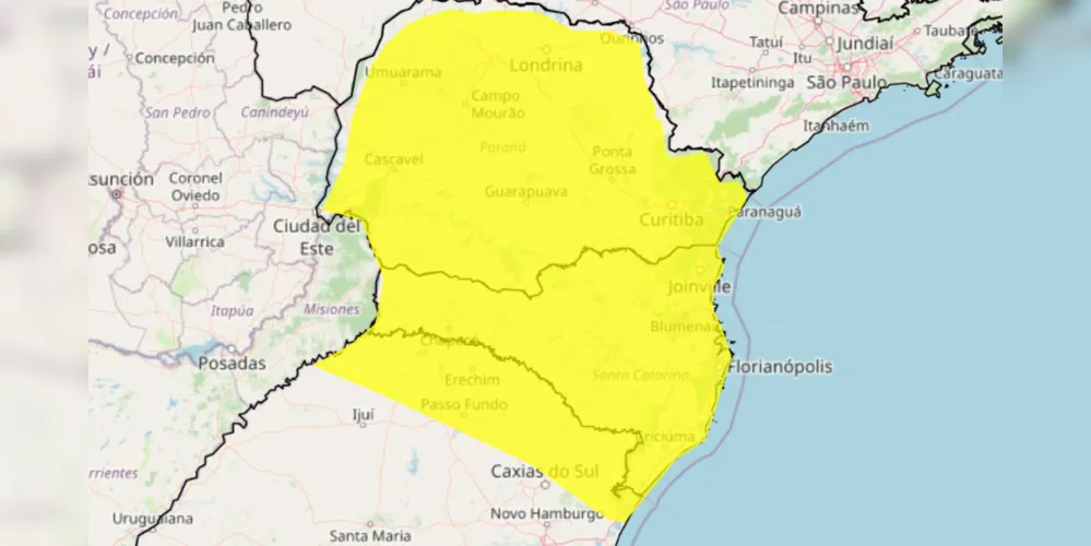 Tempestade pode atingir toda a extensão do Paraná e de Santa Catarina