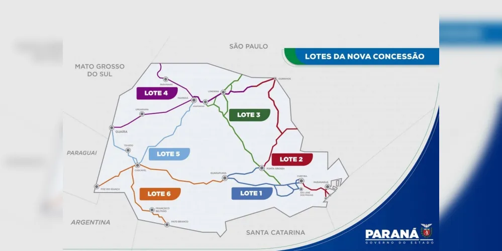 Lotes da nova concessão das rodovias do Estado.