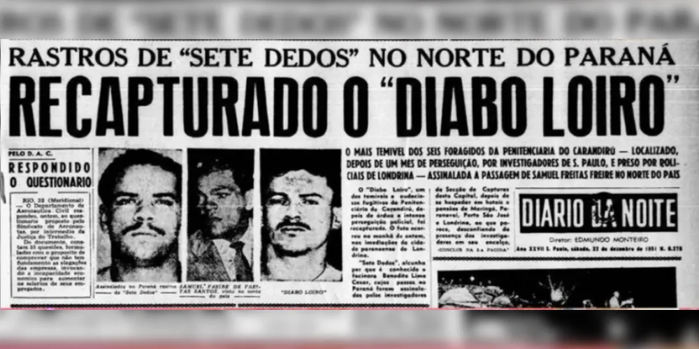 Prisão do Diabo Loiro foi manchete em um jornal da epóca.