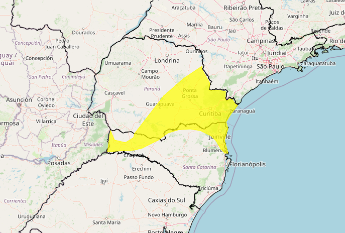 Instituto Nacional de Meteorologia (Inmet) emitiu um alerta amarelo para a região leste do Paraná.