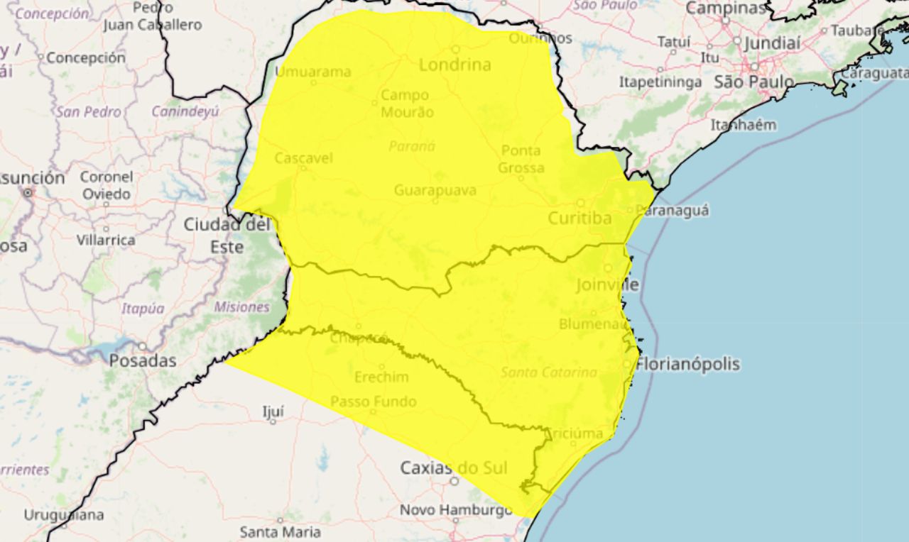 Tempestade pode atingir toda a extensão do Paraná e de Santa Catarina