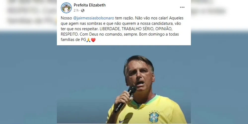 Imagem ilustrativa da imagem Elizabeth diz que Bolsonaro tem razão: “Não vão nos calar”