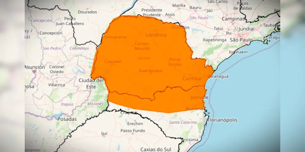 Mapa mostra todo o Estado do Paraná em alerta