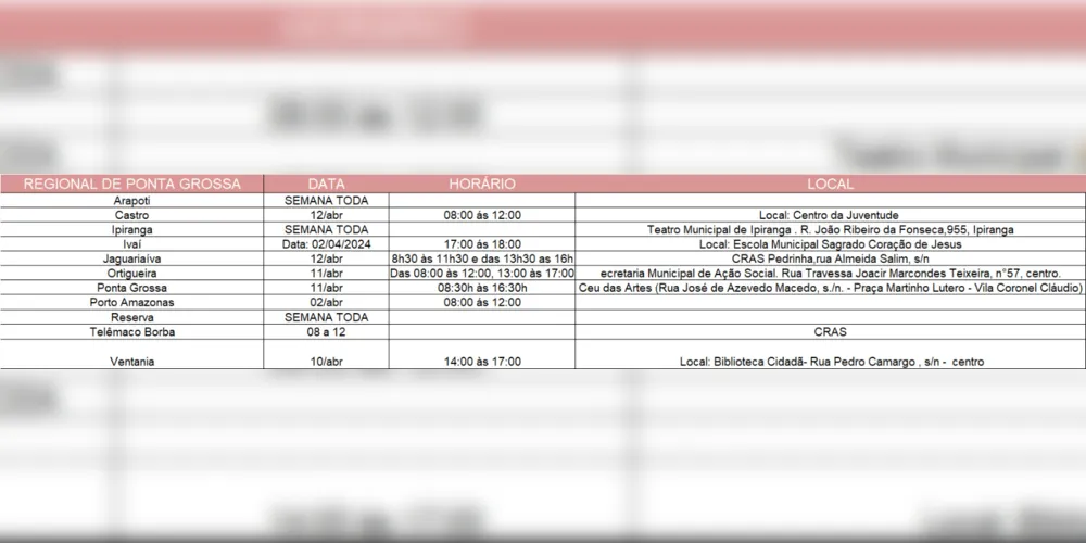 Confira as datas e locais na região