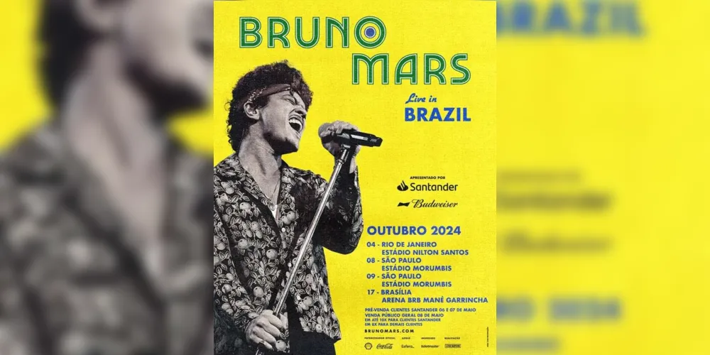 Imagem ilustrativa da imagem Bruno Mars anuncia quatro shows em outubro no Brasil