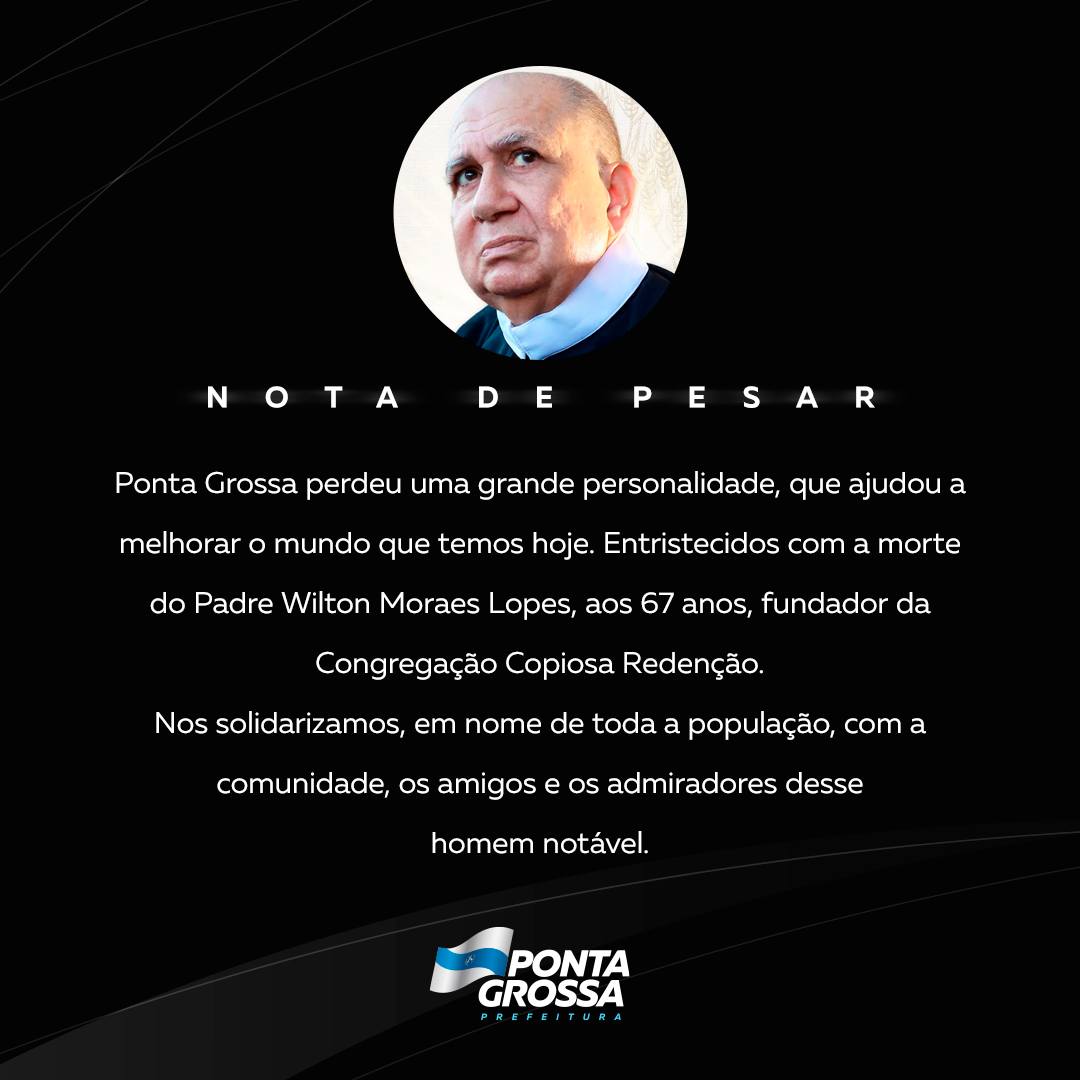 Nota de Pesar publicada pela Prefeitura de Ponta Grossa em suas redes sociais