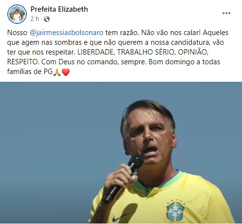 Imagem ilustrativa da imagem Elizabeth diz que Bolsonaro tem razão: “Não vão nos calar”