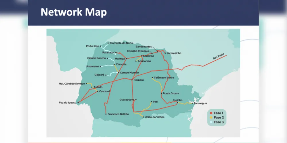 Mapa mostra as conexões feitas, em diferentes etapas, do projeto Rede Paranaense de Supercomputação