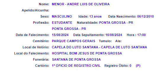 Informações do Serviço Funerário Municipal de Ponta Grossa