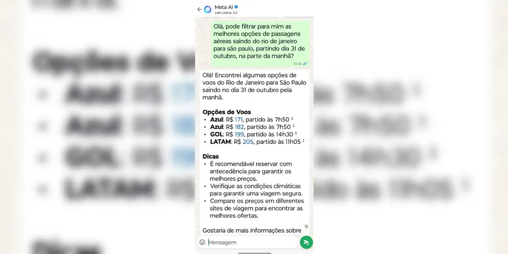 Meta IA te ajuda a encontrar passagens