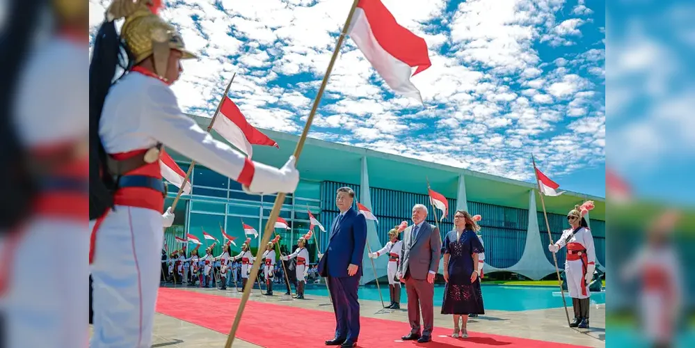 Presidente Luiz Inácio Lula da Silva durante cerimônia oficial de chegada do presidente da China, Xi Jinping, no Palácio da Alvorada