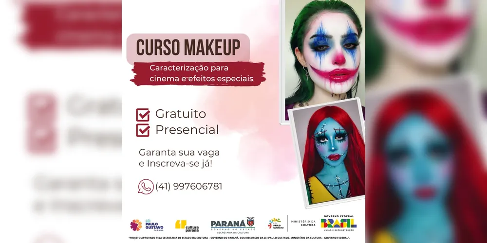 Imagem ilustrativa da imagem PG sedia curso gratuito de maquiagem para cinema e efeito especial