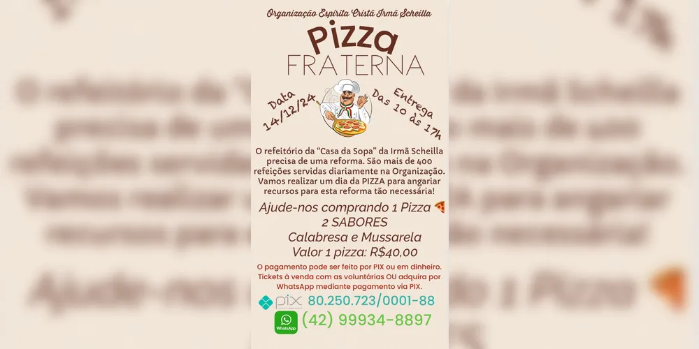 Imagem ilustrativa da imagem 'Irmã Scheilla' organiza 'Dia da Pizza' para arrecadar fundos