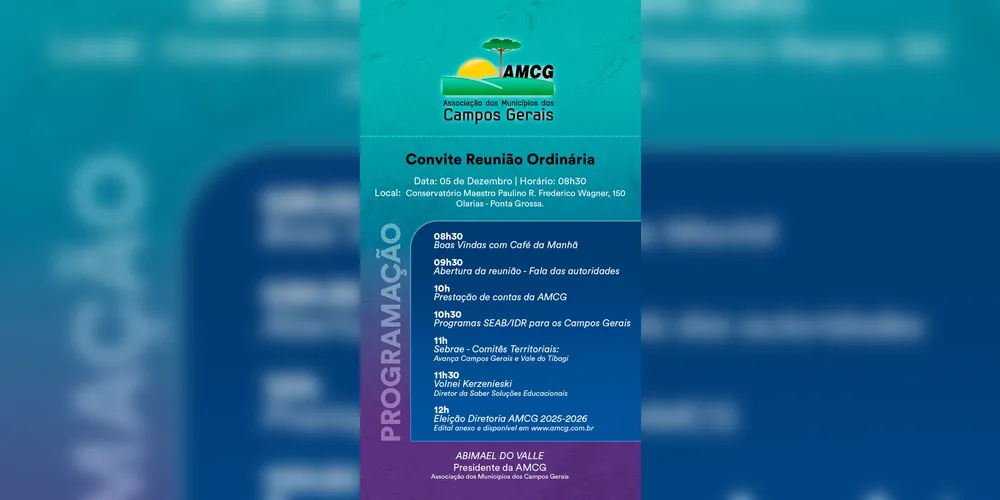 Confira a programação da reunião da AMCG para esta quinta-feira (05).