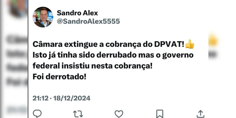 Imagem ilustrativa da imagem Deputado federal Sandro Alex celebra fim do DPVAT
