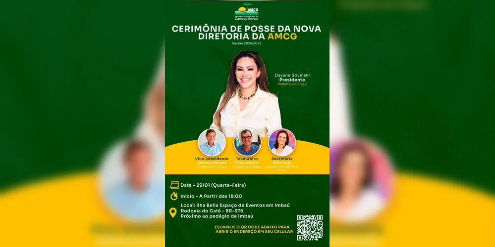 Posse acontece em 29 de janeiro.