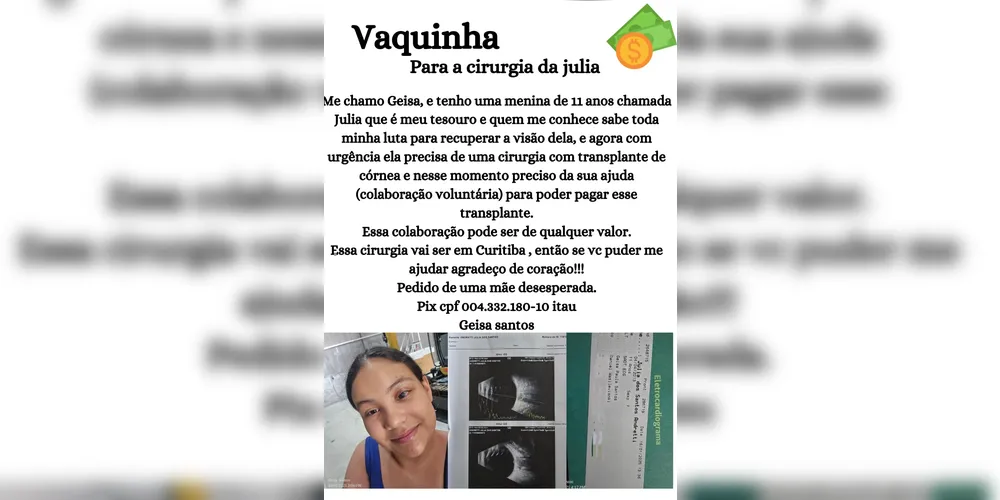 Imagem ilustrativa da imagem Mãe de PG organiza 'vaquinha' para filha fazer transplante